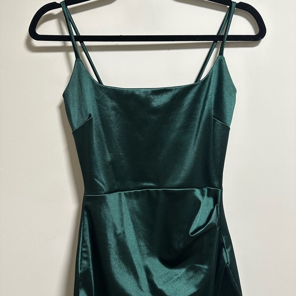 Windsor Asymmetrical Green Satin Dress - Picture 3 of 7